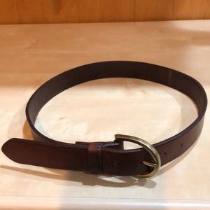 Brown leather belt with gold brass buckle